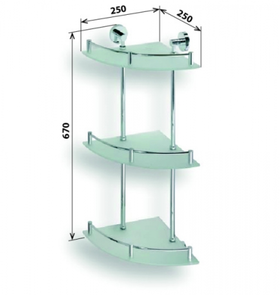 OMEGA Glasablage mit 3 Ablageflächen Eckmodell 230 x 230 x 670mm | OM131