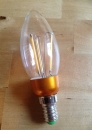 LED-Glühfadenkerze, 3W = 35W, E14, DIMMBAR, Sockel gold, Warm Weiß